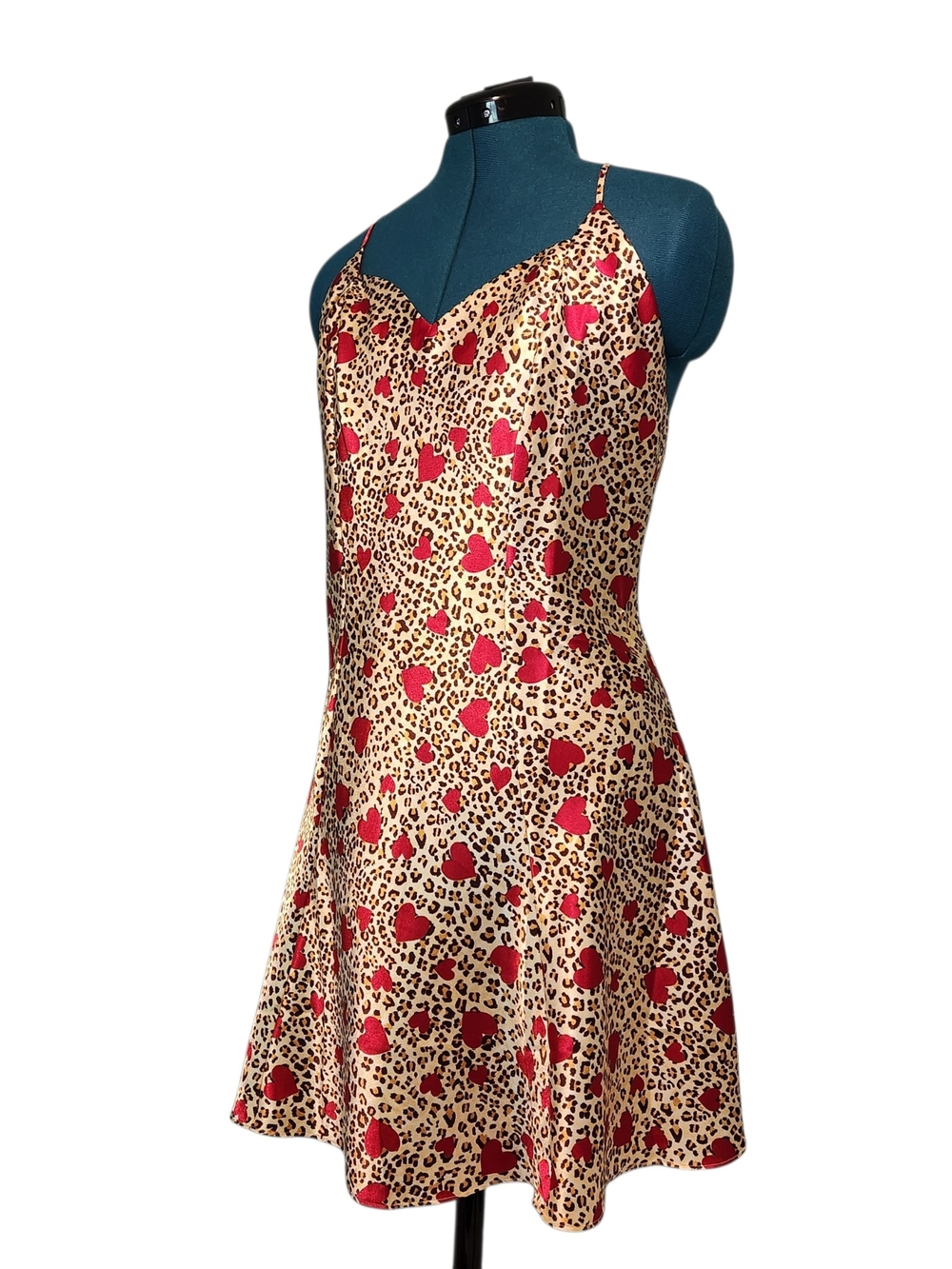 Frederick's Of Hollywood Lingerie Nightgown Chemise Leopard Hearts Size L